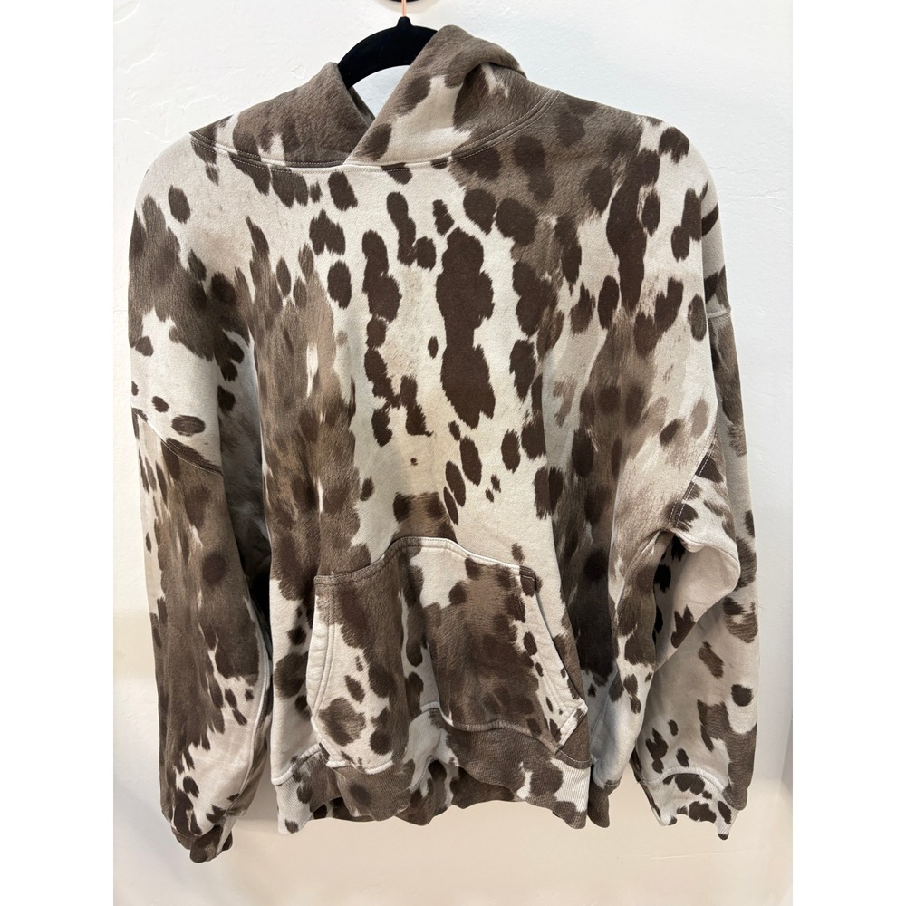 Abercrombie & Fitch Cow Print Hoodie Soft A&F Essentials Brown Cream Small
